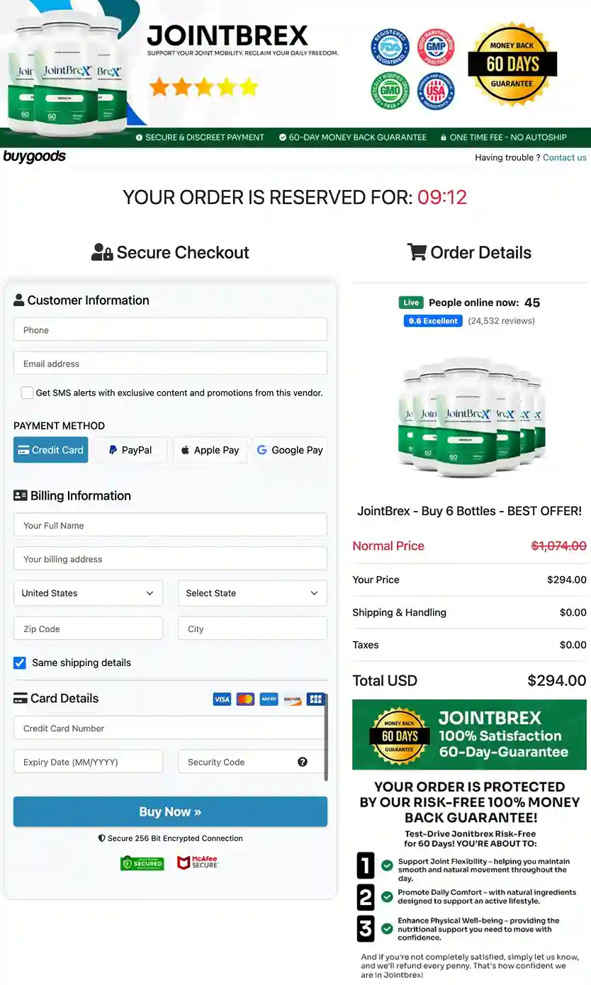 JointBrex secure payment options accepted